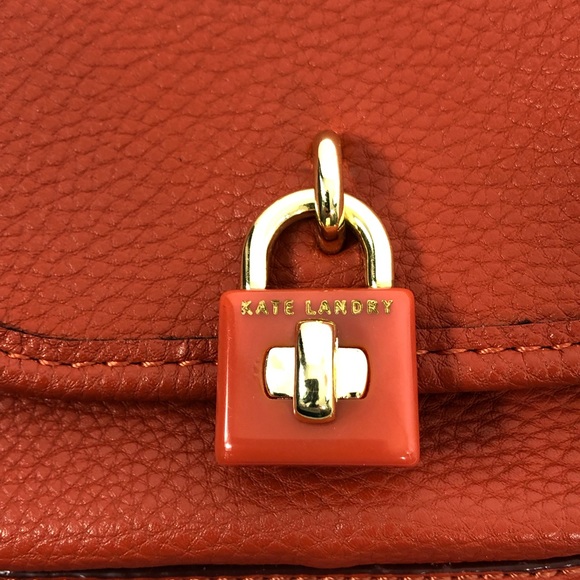 Kate Landry Crossbody Orange Bag Lock Chain Strap - Picture 3 of 8